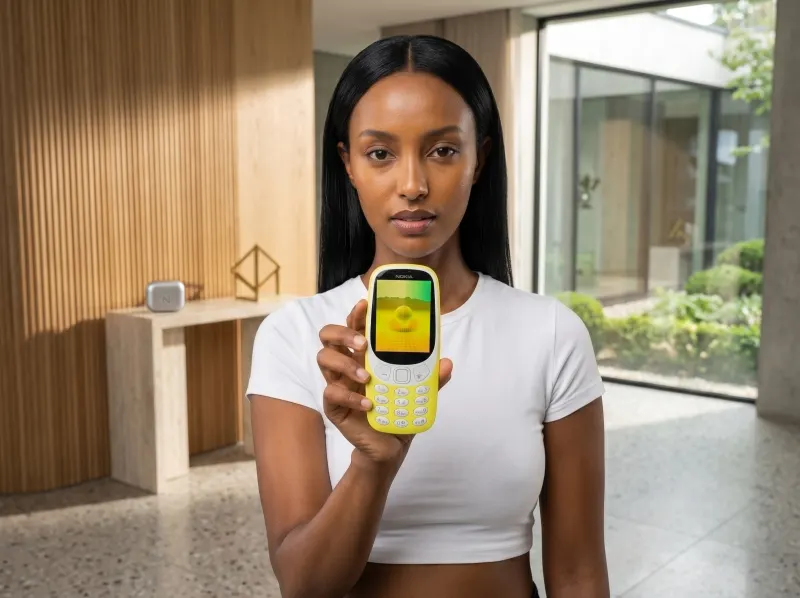 Nokia 3210 (2024) held by a model at Hanika Balay